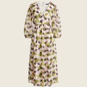 NWT J. Crew Lurex Chiffon Patchwork Print Puff Sleeve Midi Dress 4